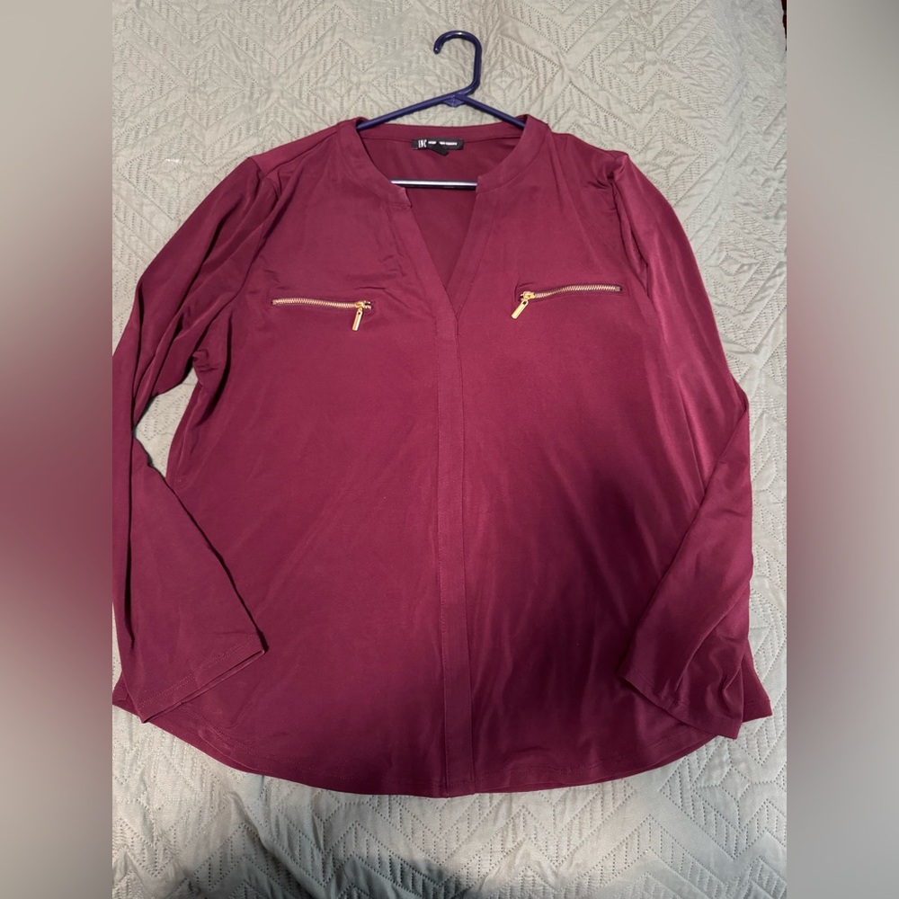 INC International Concepts Maroon Zip-Detail Blouse size XL